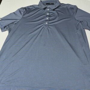RLX Ralph Lauren Polo Shirt Mens 2XL Blue Striped Performance Golf Prep Stretchy